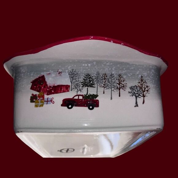 Vintage Grace Bake Shop Holiday Red Truck Christmas Tree Plaid Casserole Dish - Picture 5 of 6